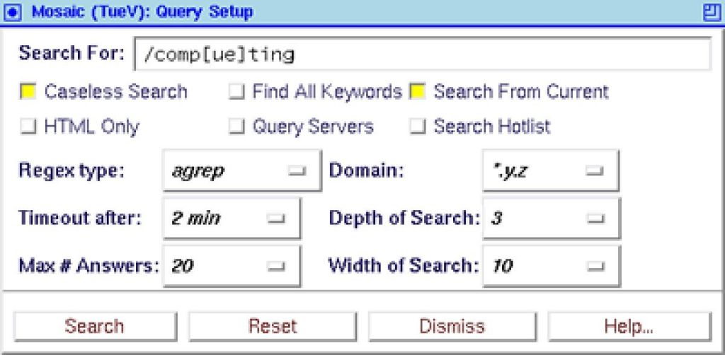 Interface de Fish-Search, con las opciones aceptadas por defecto