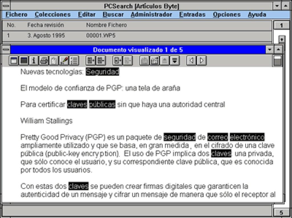 Un documento visualizado con PC Search